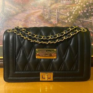 Mario Valentino Quilted Leather 2 Way Black Handbag Gently Carried Worn Once !